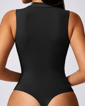 Hochkragen Hohlbrust Tanga Druckknopf Schritt Ärmelloses Glattes Bodysuit Shapewear