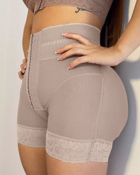 Kolumbianische Gürtel Spitze Nähte Po-Lifter Front Schnalle Shapewear Shorts