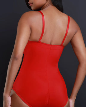 Damen Glatte Bauchkontrolle Körbchen-Brust Tanga Shapewear Bodysuit