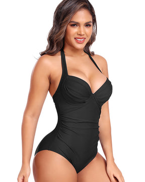 Neckholder Push-Up Einteiler Badeanzug Shapewear Strandmode