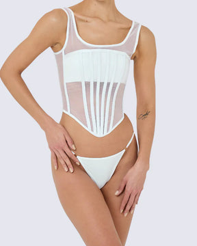 Sexy Mesh Stäbchen Korsett Weste Schnürung Rücken Bustier Cropped Top