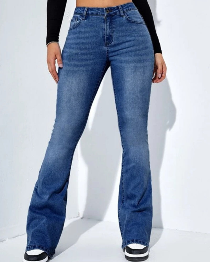 Gerade Jeans mit Hoher Taille und Schmaler Passform Sowie Vielseitige Elastische Schlaghose