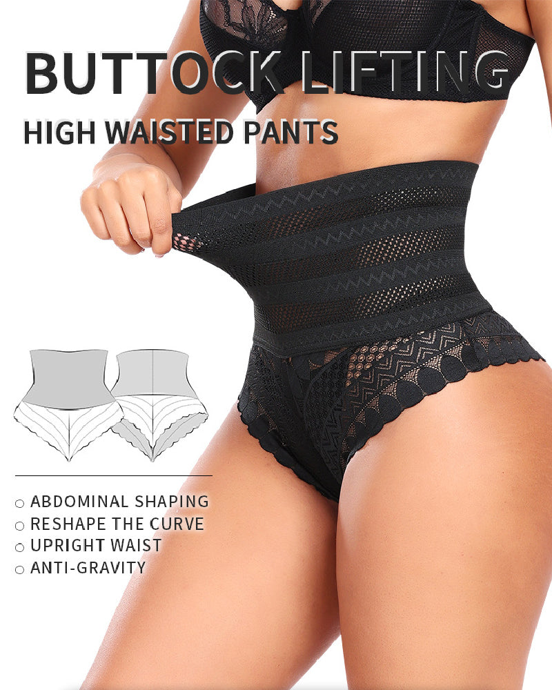 Damen Spitzenspleiß Hohl Hoher Taille Shapewear Höschen Figurformender Tanga