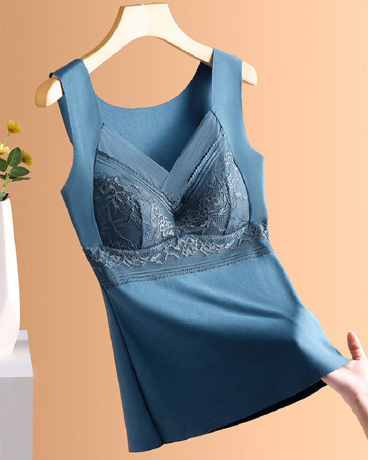 2-in-1 Thermo Unterwäsche Weste V-Ausschnitt Nahtlos Integrierter BH Tank Tops