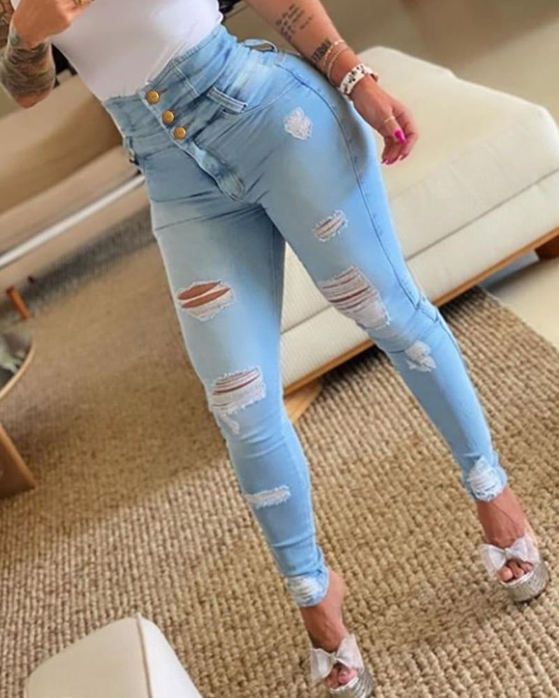 Skinny Jeans im Used Look mit Hoher Taille für Damen