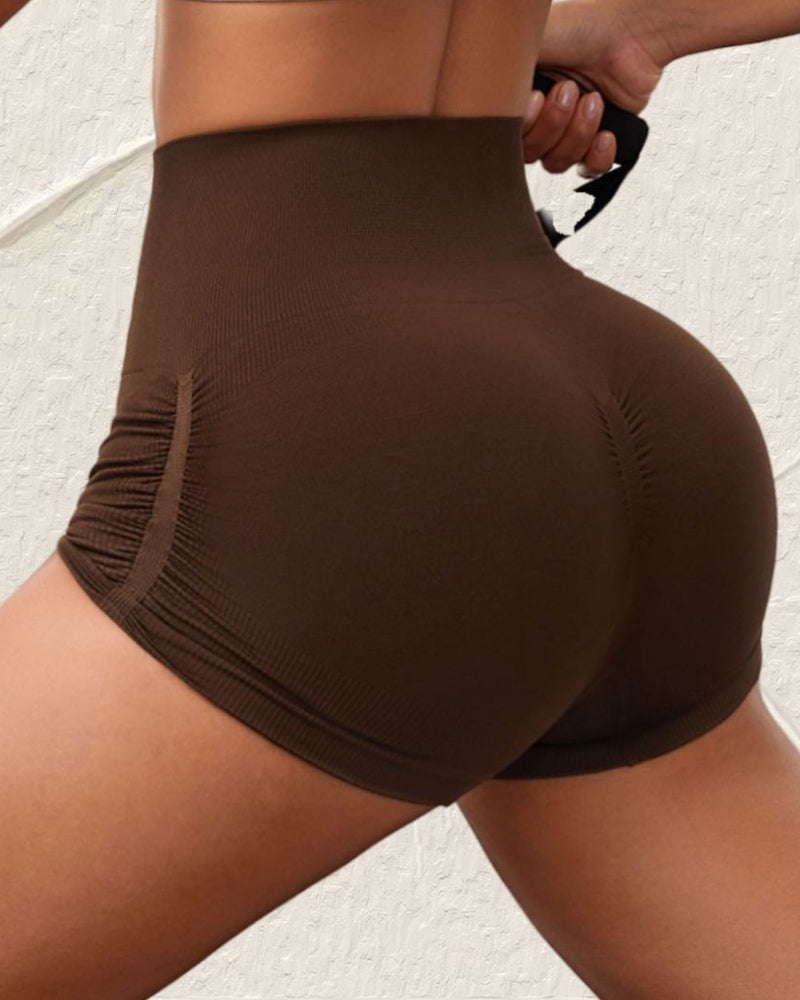 Seitlicher Kordelzug Hohe Taille Einfarbige Yoga Shorts mit Fäden