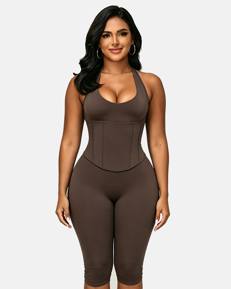 Hourglass Figure The Corset Body Shaper Waist Cincher Capri Jumpsuit Two-Piece Set