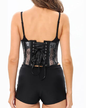 Damen Sexy Spitzen Korsett Oberteil Dessous Vintage Schnürung Knochen Bustier