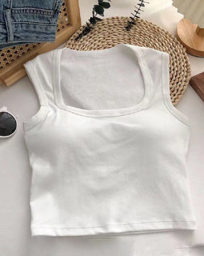 Damen Quadratischem Ausschnitt Ärmellos Lässig Basic Integrierter Gepolstert BH Tanktop