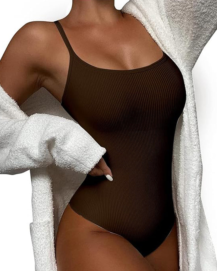 Sexy Gerippter Ärmelloser Einfarbige Spaghettiträgern Bodysuit Shapwear Für Damen