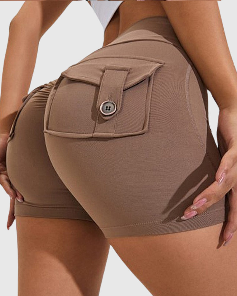 Damen Yoga Shorts Hip Lift Cargo Gesäßtaschen