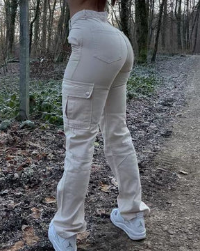 Frauen Cargohose Hüftheben Hohe Taille Multi-Tasche Modisch