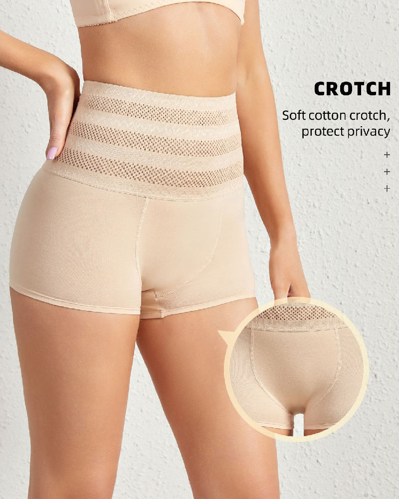 Hohe Taille Atmungsaktiv Perforiertes Elastisches Taillenband Shapewear Höschen Unterwäsche