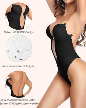 Shapewear für Damen Übergröße rückenfrei integrierter BH Körperformer nahtlos offener Schritt