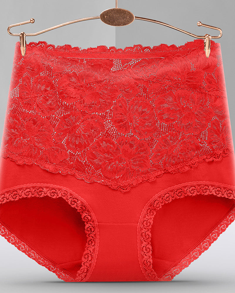 Damen V-Förmige Hohe Taille Blumen Spitze Unterhosen Sexy Bauchweg Weiche Slip
