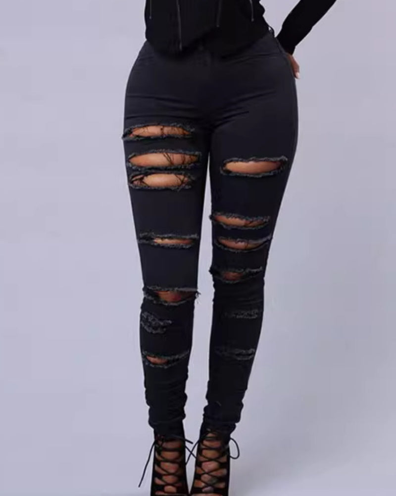 Zerrissene Stretch Skinny Jeans mit Hoher Taille