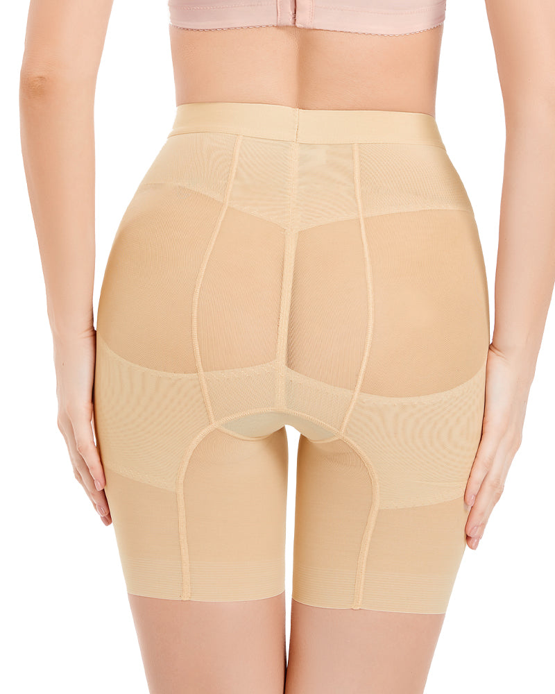 Hoher Taille Mesh Shapewear Shorts Bauchkontrolle Gürtel Shaping Unterwäsche