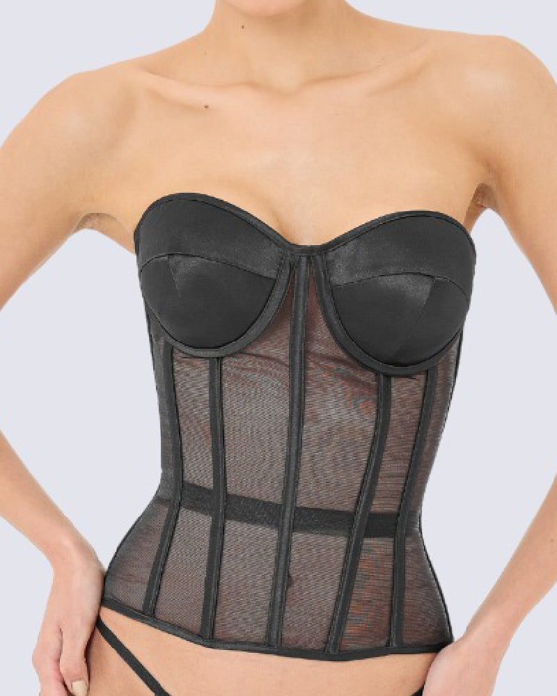 Damen Sexy Mesh Überbrust Korsett Tops Vintage Durchsichtig Schlanke Bustiers