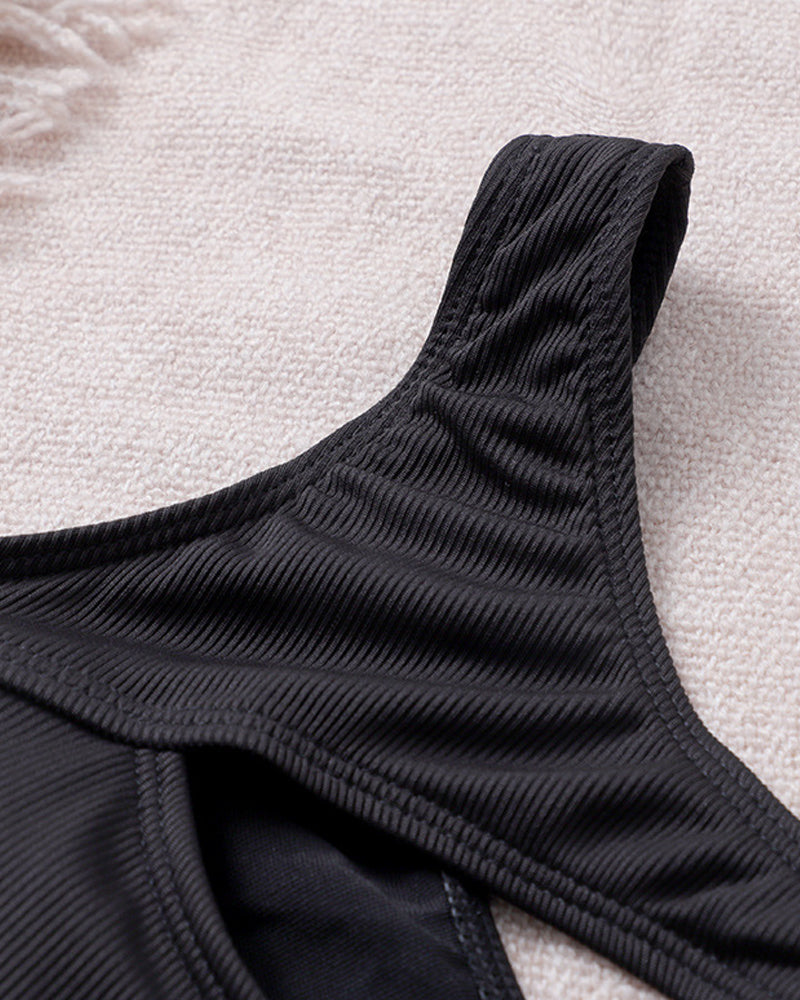 Damen Eine Schulter Gerippte Hohl Bodysuit Einfarbig Ein Stück Push-up Shapewear