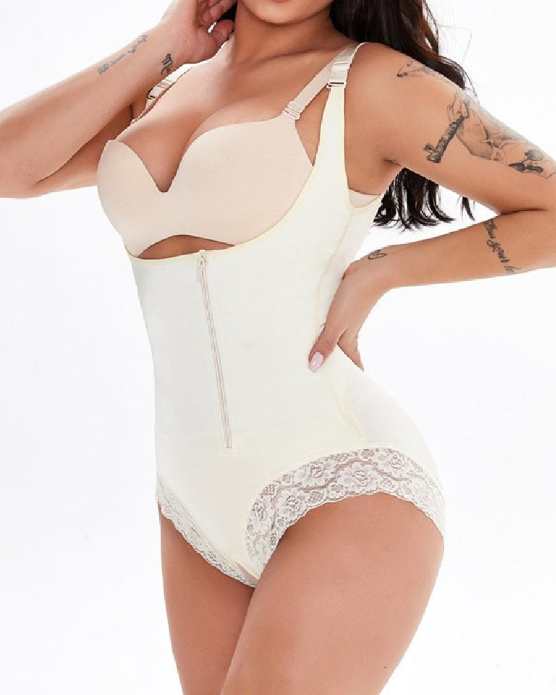 Damen Offenem Busen Bauchweg Slip Shapewear Fajas Mit Seitlichem Reißverschluss