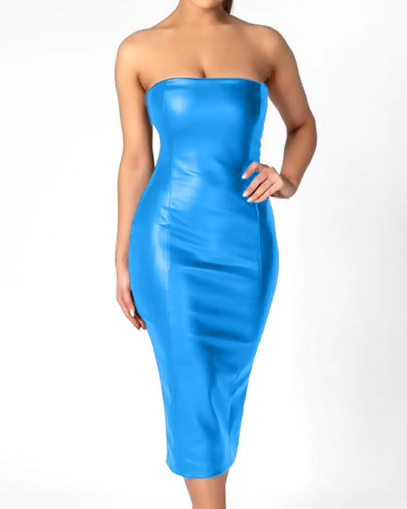 Sexy Kleid aus PU-Leder mit Schmaler Passform und Tube-Top und Schlitz auf der Rückseite