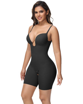 Damen U-Plunge Trägerlos Bodysuit Bauchkontrolle Integriertem BH Shapewear