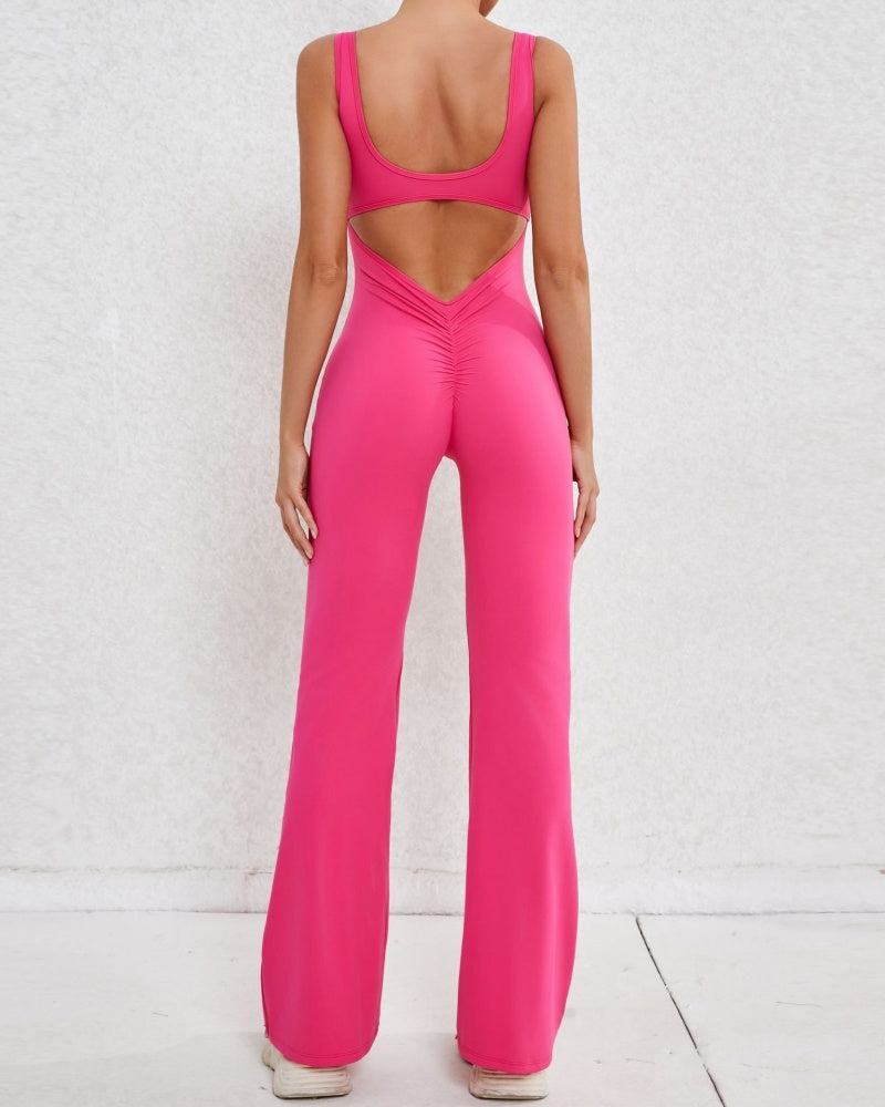 Sportlicher Yoga-Jumpsuit mit Ausgestelltem Bein und Hohlem Rücken