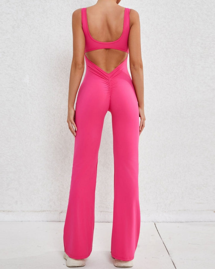 Sportlicher Yoga-Jumpsuit mit Ausgestelltem Bein und Hohlem Rücken