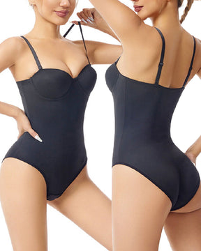 Damen Trägerloser Eingebautem BH X-Kreuz Bauchkontrolle Bodysuit