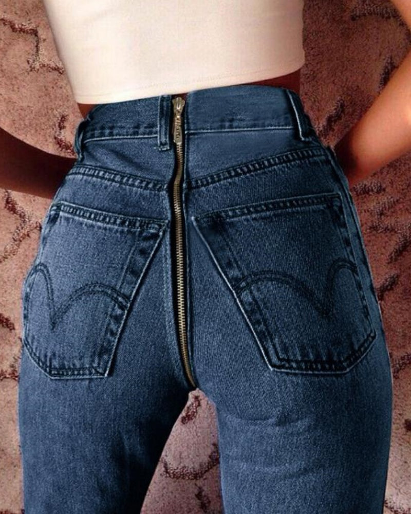 Sexy Skinny-Jeans mit Reißverschluss Hinten für Damen