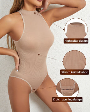 Damen Einteiler Hochkragen Sexy Geripptem Ärmelloses Racerback Shapewear Bodysuit