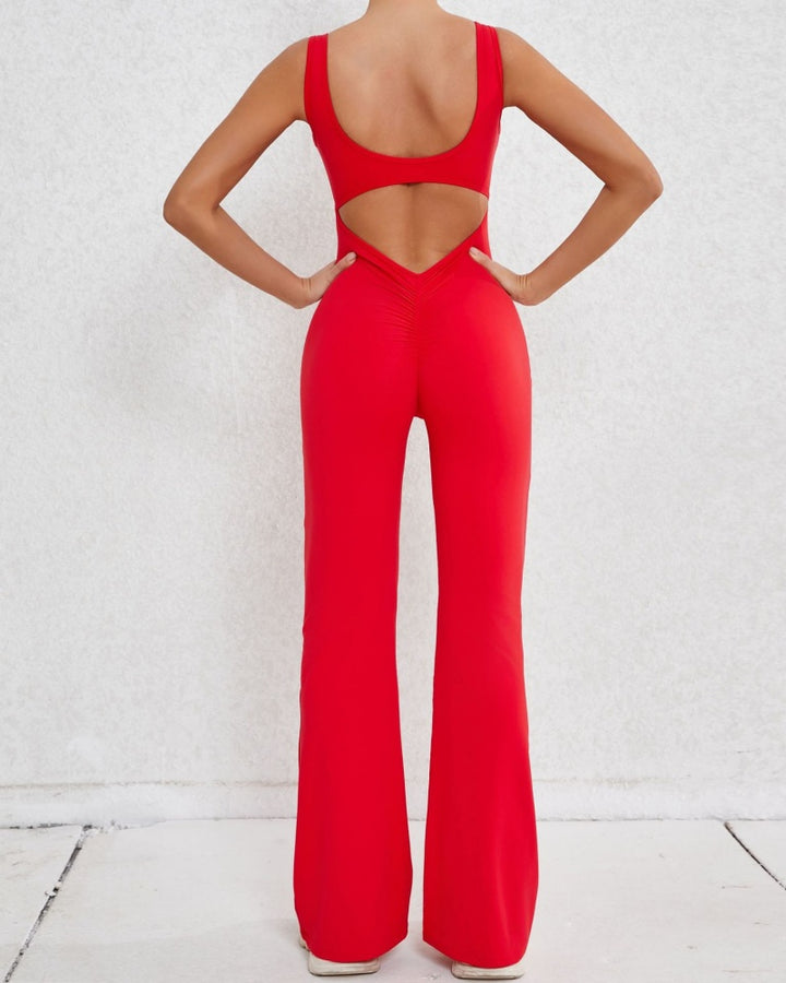 Sportlicher Yoga-Jumpsuit mit Ausgestelltem Bein und Hohlem Rücken
