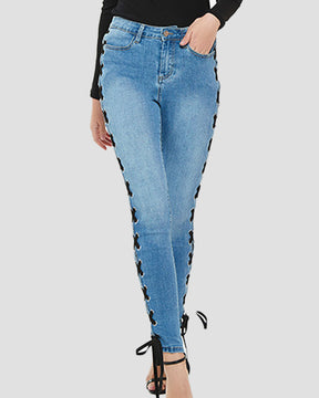 Sexy Seitlich überkreuzte Schmale Jeans mit Schnürung für Damen