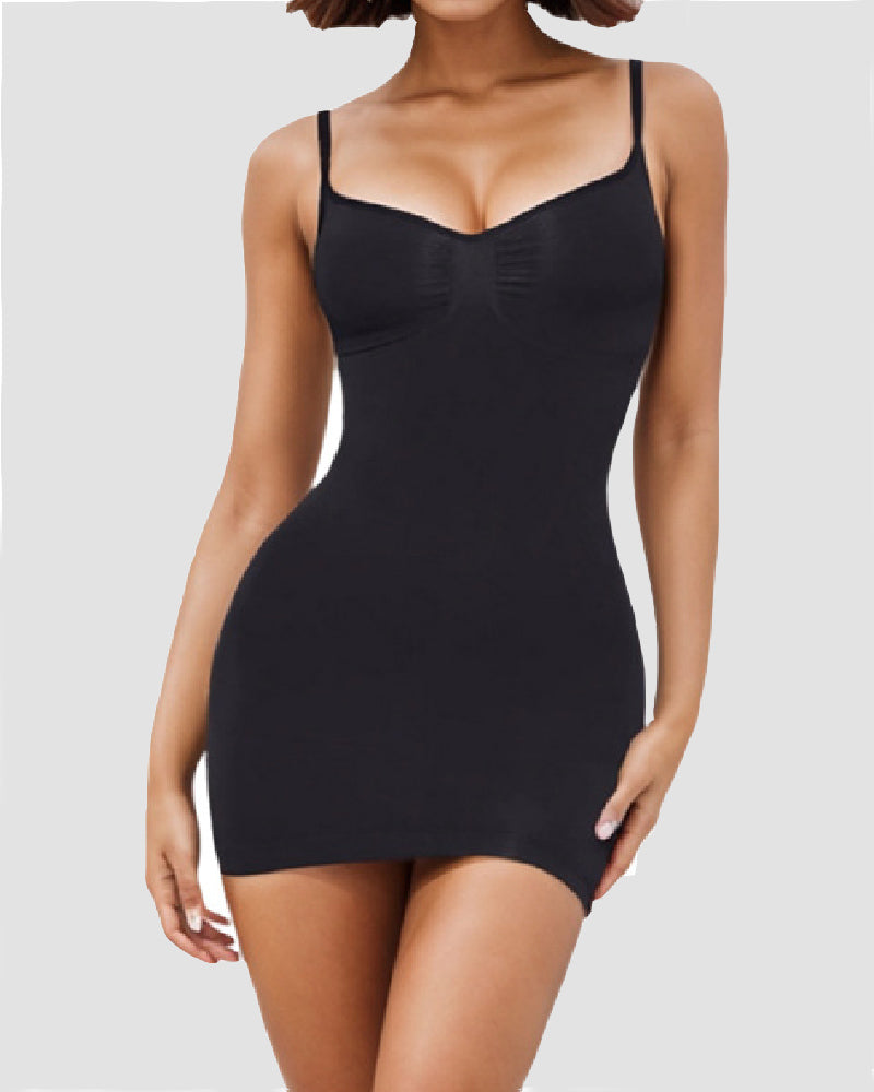 Damen Schlichtes Schlankheits Shapewear Slip Kleid Nahtlos Bauchweg Cami Unterkleid