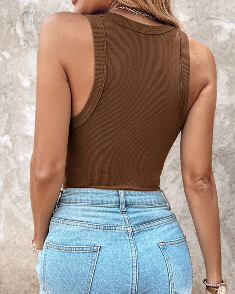 Gerippte Weste mit Rundhalsausschnitt und Brustpolster Padded Tops