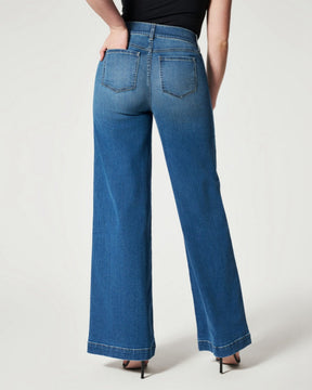 Jeans mit Weitem Bein Mittlerer Taille und Hohem Gummibund