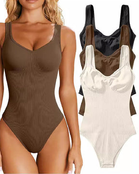 Damen Sexy Gerippt Ärmellos Bauchweg Tanktops Bodysuits