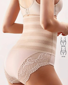 Sexy Hohle Atmungsaktive Shapewear Höschen Bauchweg Hohe Taille Spitzenrand Slip