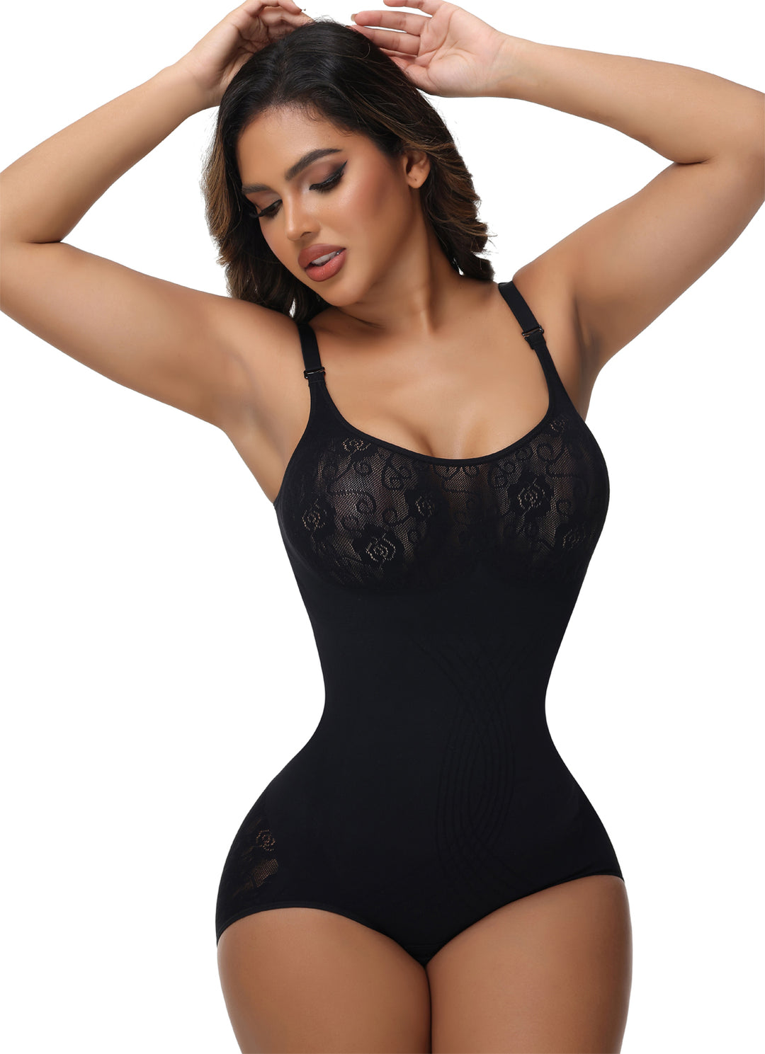 Shapshe® Damen Sexy Nahtloser Jacquard Bodysuit Bauchweg Spaghettiträgern Shapewear