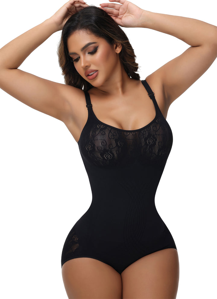 Shapshe® Damen Sexy Nahtloser Jacquard Bodysuit Bauchweg Spaghettiträgern Shapewear