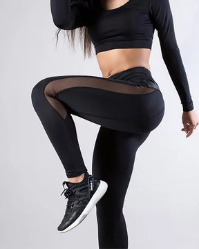 Hüfthebende Sport Yoga leggings mit Mesh Nähten