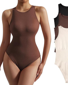 Gerippter ärmelloser Dreieck-Bodysuit für Damen