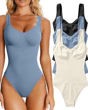 Damen Sexy Gerippt Ärmellos Bauchweg Tanktops Bodysuits