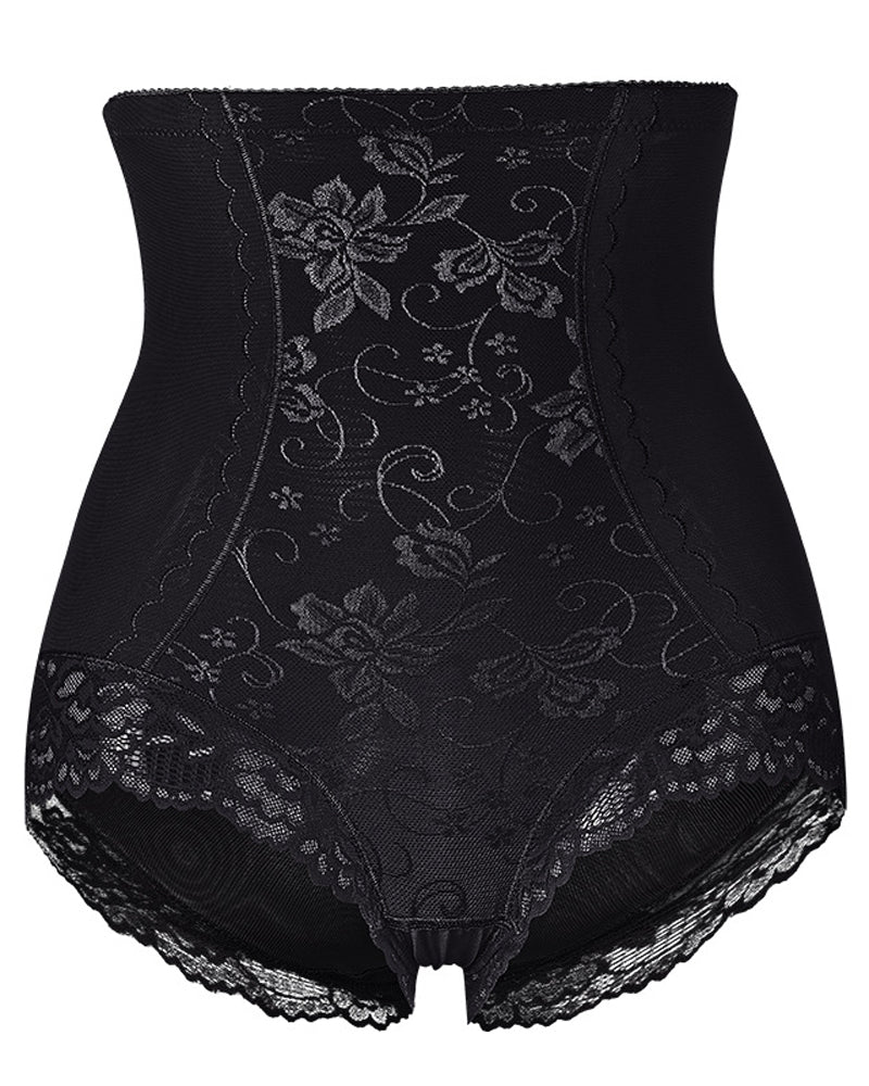 Hohe Taille Florale Spitze Bauchweg Shapewear Slip Atmungsaktiv Formend Unterwäsche