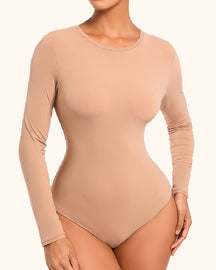 Damen Rundhals Doppellagig Lange Ärmel Basic Dehnbar Tanga Bodysuit