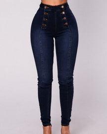 Trendy Zweireihige Mehrknopf Slim-Fit Stretch Jeans