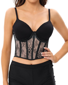 Damen Sexy Spitzen Korsett Oberteil Dessous Vintage Schnürung Knochen Bustier