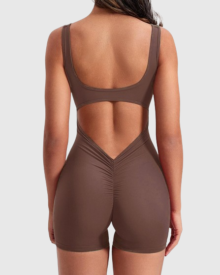 Sexy rückenfreier One Shoulder Bodysuit ohne Ärmel mit Dreiviertel-Hosen