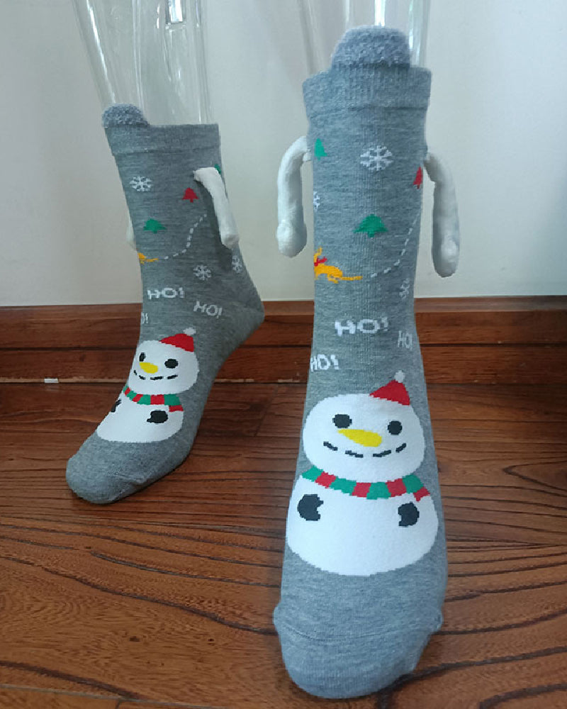 Weihnachtsmuster Cartoon Magnetischen Händen Socken Unisex Mittellange Baumwollsocken