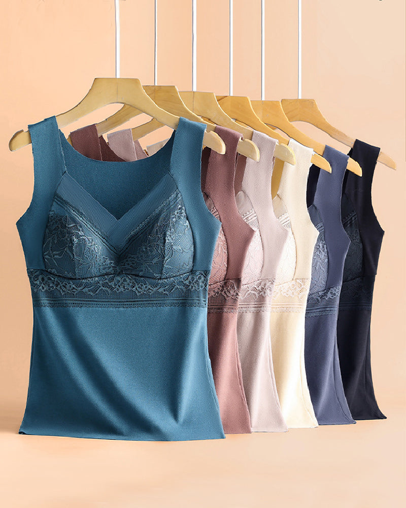 2-in-1 Thermo Unterwäsche Weste V-Ausschnitt Nahtlos Integrierter BH Tank Tops